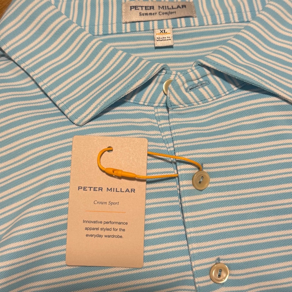 NWT Peter Millar XL Golf Polo | Blue Striped Princess Anne Country Club Logo